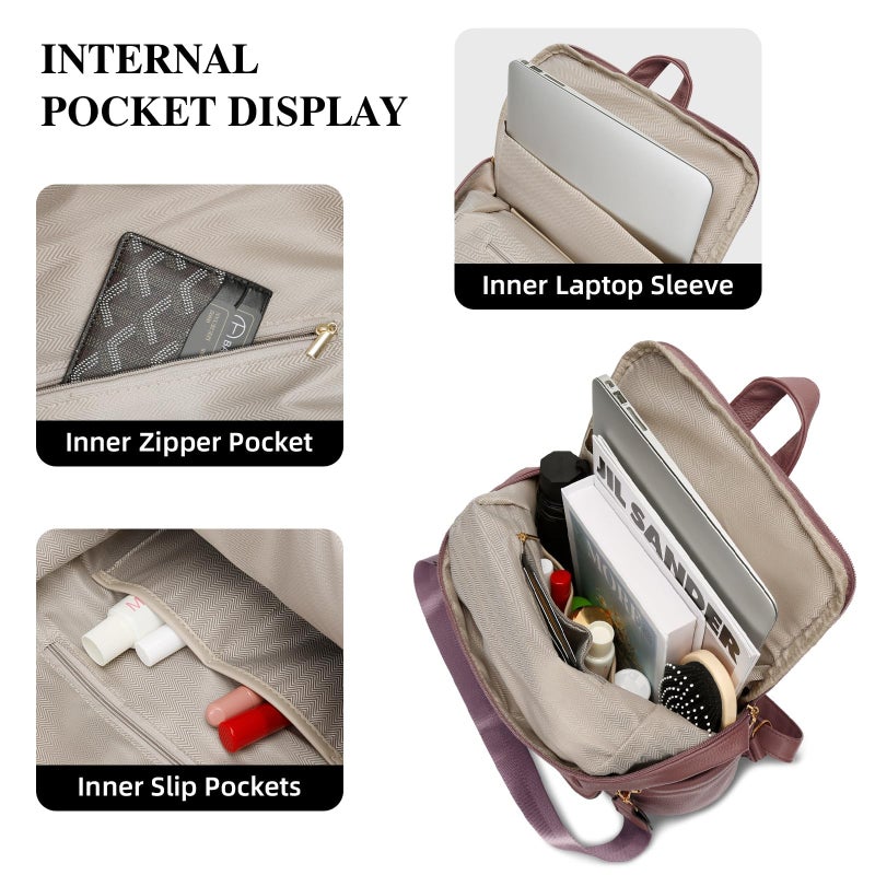 KKXIU Backpack Purse for Women - PU Leather Ladies Backpack for Daily with Anti-Theft Lock Pocket, Small Daypack with Luggage Strap & Water Bottle Pockets (Dark Pink) - Image 4