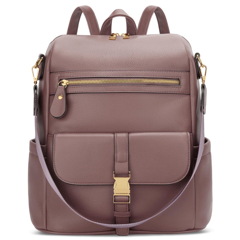 KKXIU Backpack Purse for Women - PU Leather Ladies Backpack for Daily with Anti-Theft Lock Pocket, Small Daypack with Luggage Strap & Water Bottle Pockets (Dark Pink) - Image 1