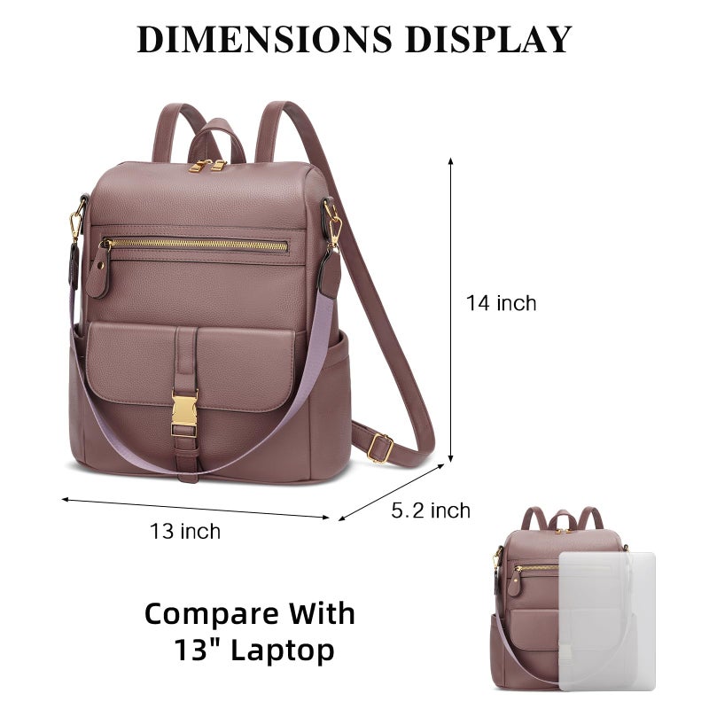 KKXIU Backpack Purse for Women - PU Leather Ladies Backpack for Daily with Anti-Theft Lock Pocket, Small Daypack with Luggage Strap & Water Bottle Pockets (Dark Pink) - Image 2