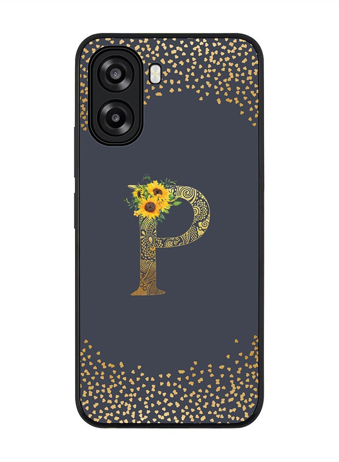 Stylizedd For Oppo A6t 5G / A6t 4G Case,Slim fit Camera Protection, Shockproof Thin Phone cover  - Custom Floral Monogram - P  (Grey ) - Image 1