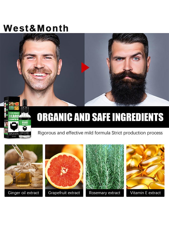 West&Month Beard Growth Oil, For Beard More Full And Thick, Beard Growth Serum Of Plant Extraction, Pure Natural Promote Beard And Hair Growth - Image 2