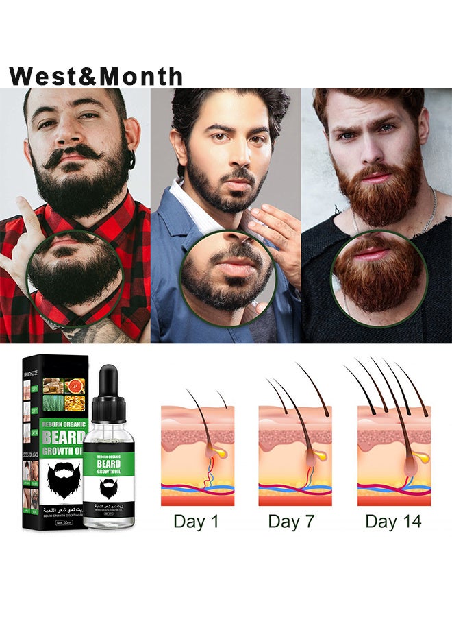 West&Month Beard Growth Oil, For Beard More Full And Thick, Beard Growth Serum Of Plant Extraction, Pure Natural Promote Beard And Hair Growth - Image 5