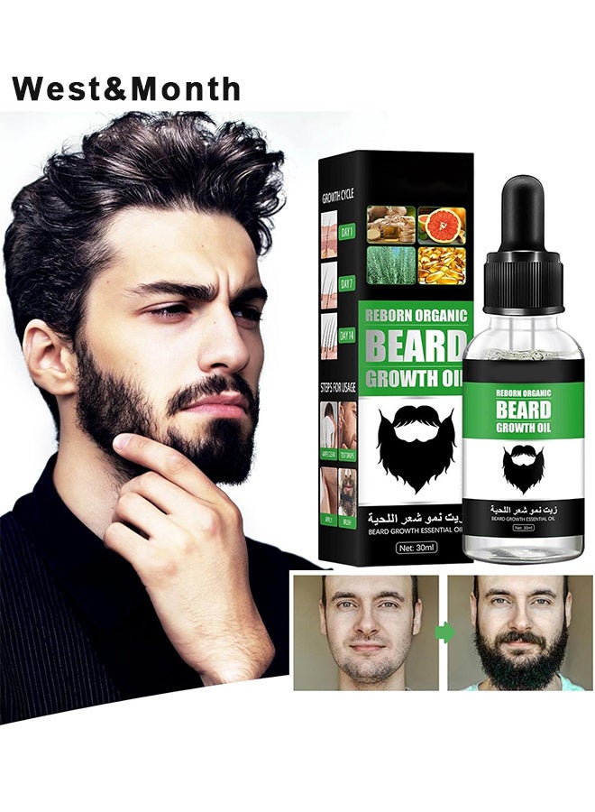 West&Month Beard Growth Oil, For Beard More Full And Thick, Beard Growth Serum Of Plant Extraction, Pure Natural Promote Beard And Hair Growth - Image 1