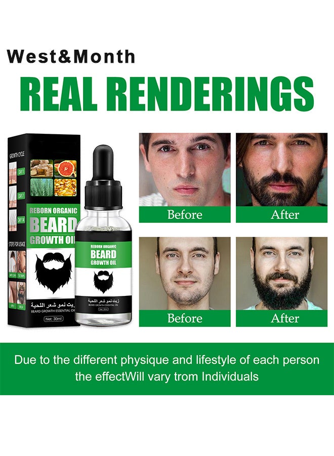 West&Month Beard Growth Oil, For Beard More Full And Thick, Beard Growth Serum Of Plant Extraction, Pure Natural Promote Beard And Hair Growth - Image 3