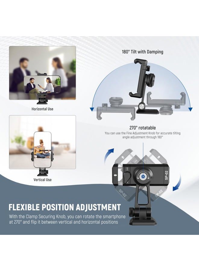 Neewer Metal Phone Tripod Mount Adapter with Arca QR Base, Cold Shoe, 360° Swivel 180° Tilt, Phone Holder Compatible with iPhone 15 Pro Max Galaxy S24 - Image 4