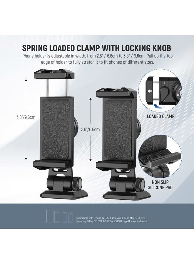 Neewer Metal Phone Tripod Mount Adapter with Arca QR Base, Cold Shoe, 360° Swivel 180° Tilt, Phone Holder Compatible with iPhone 15 Pro Max Galaxy S24 - Image 3