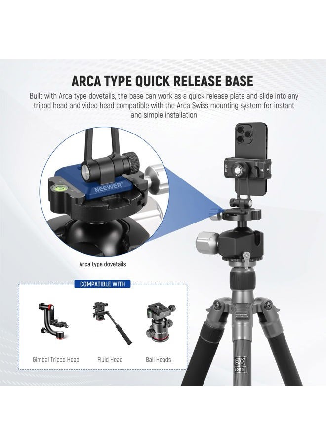 Neewer Metal Phone Tripod Mount Adapter with Arca QR Base, Cold Shoe, 360° Swivel 180° Tilt, Phone Holder Compatible with iPhone 15 Pro Max Galaxy S24 - Image 5