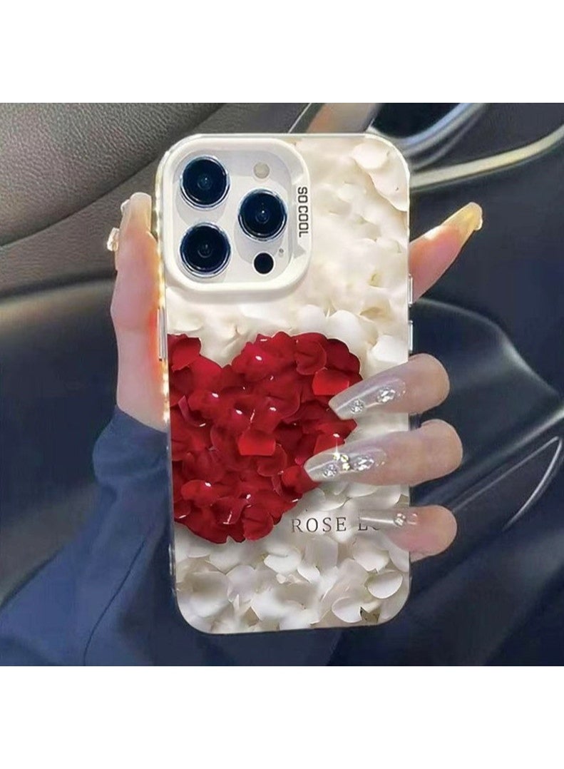 iPhone 16 Pro Max Case with White Camera Frame, Cute Heart Petal Design, Transparent Soft TPU Protective Cover, Shockproof Clear Back Case for Women Girls - Image 1