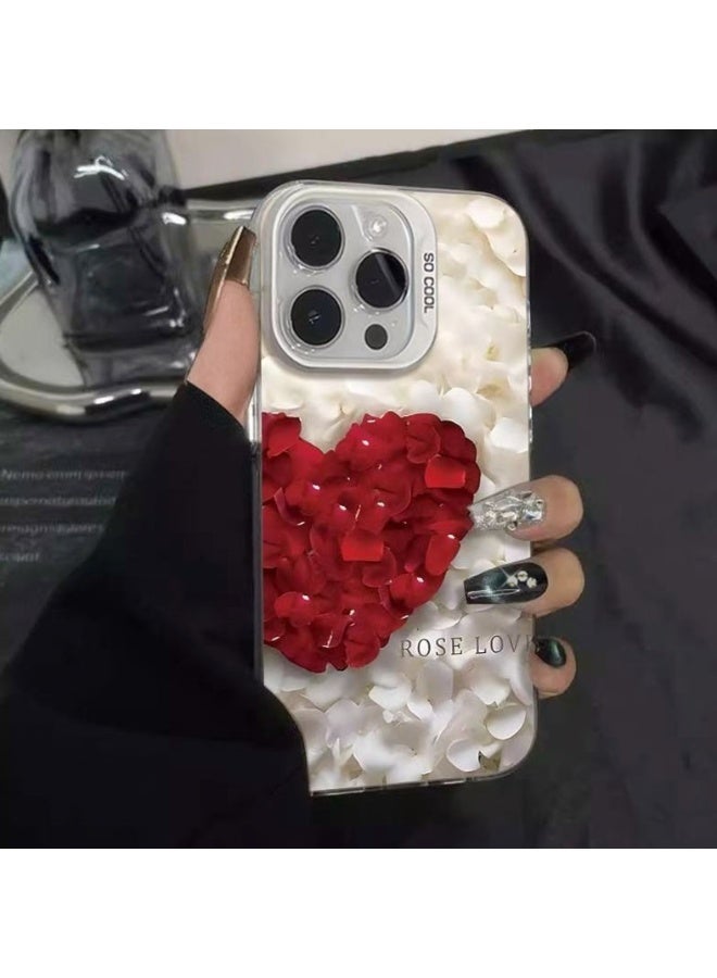 iPhone 16 Pro Max Case with White Camera Frame, Cute Heart Petal Design, Transparent Soft TPU Protective Cover, Shockproof Clear Back Case for Women Girls - Image 2