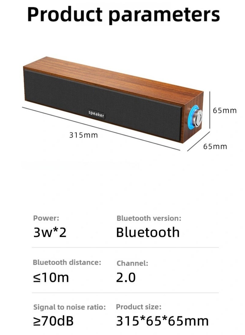 Generic - Computer Speaker, wooden Bluetooth speaker, support Bluetooth connection and 3.5mm AUX input, USB powered soundbar with volume knob - Image 1