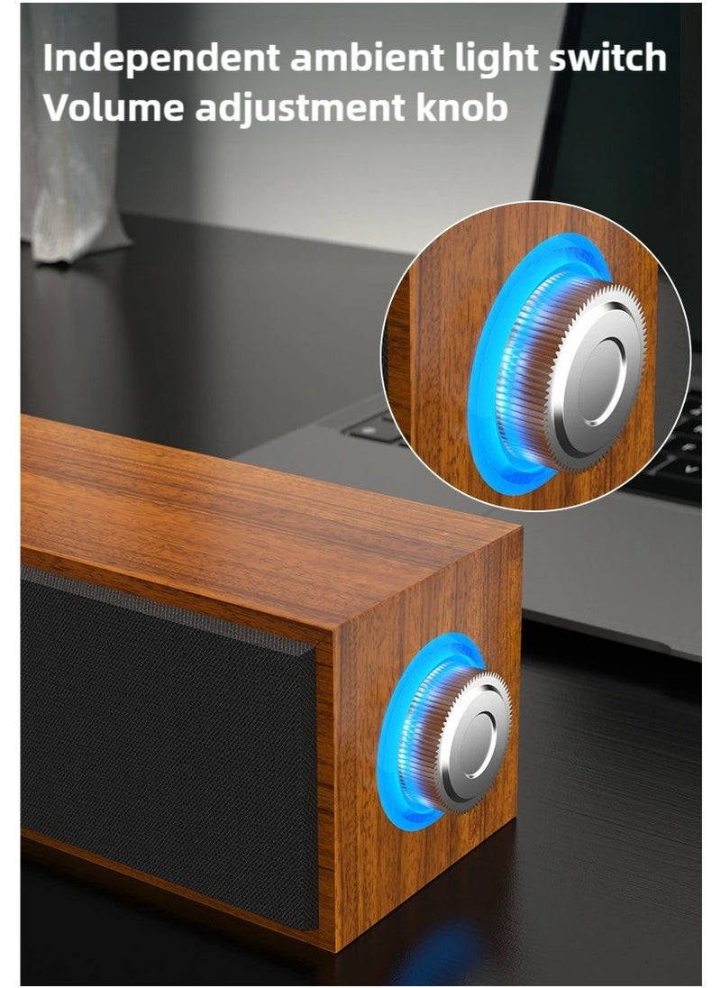 Generic - Computer Speaker, wooden Bluetooth speaker, support Bluetooth connection and 3.5mm AUX input, USB powered soundbar with volume knob - Image 1