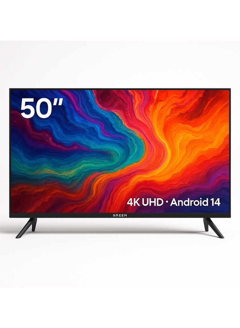 SREEN 50 Inch Smart Android 14 TV – 4K UHD (3840×2160), Frameless Slim Design, HDMI & USB Ports, 1.5GB RAM + 8GB Storage, Model SRET-50S4K2 - Image 2