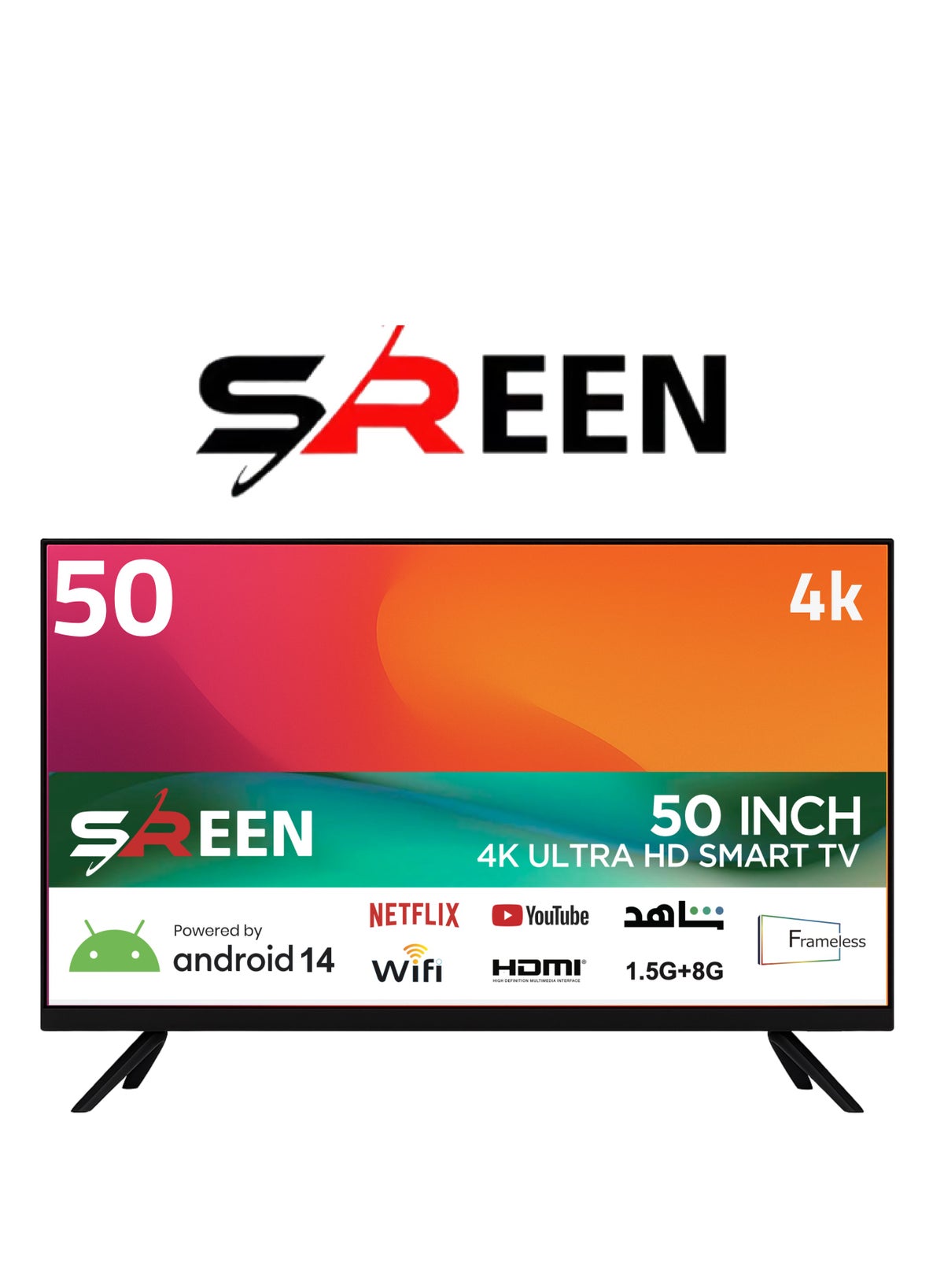 SREEN SREEN 50 Inch Smart Android 14 TV – 4K UHD (3840×2160), Frameless ...