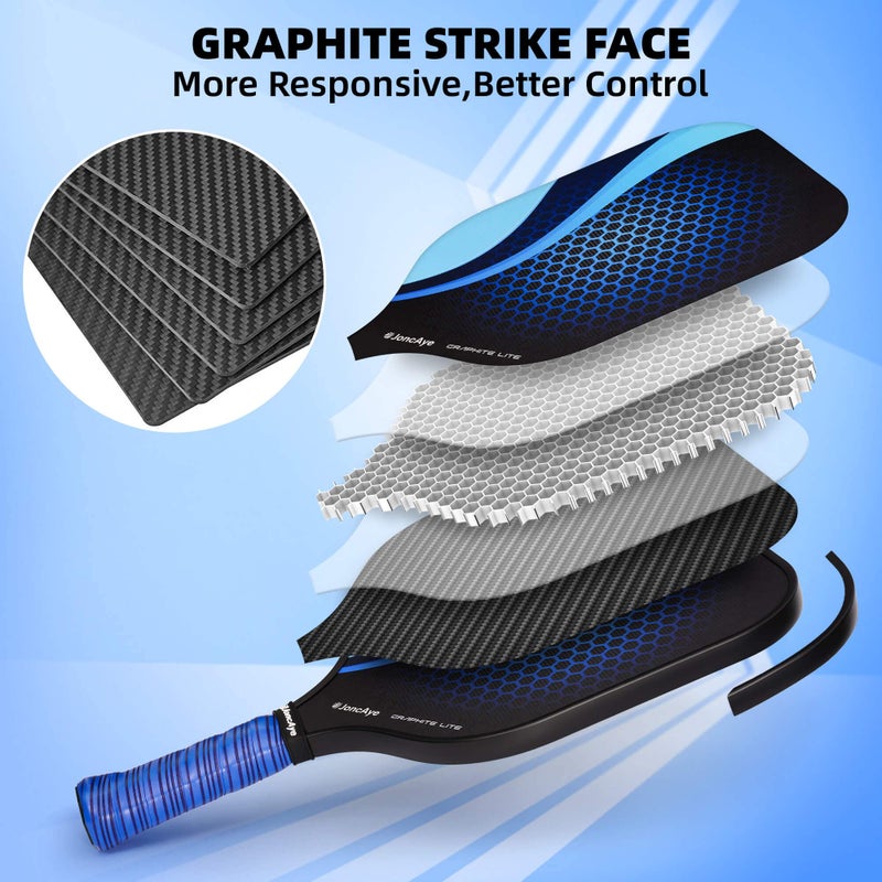 JoncAye Pickle-Ball Paddles Set of 2 or 4, Fiberglass Graphite Surface for Power & Control, USAPA Approved Rackets for All Ages, Beginners, Intermediate, with Balls, Carry Bag, Grip Tape - Image 3