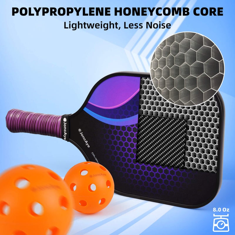 JoncAye Pickle-Ball Paddles Set of 2 or 4, Fiberglass Graphite Surface for Power & Control, USAPA Approved Rackets for All Ages, Beginners, Intermediate, with Balls, Carry Bag, Grip Tape - Image 2