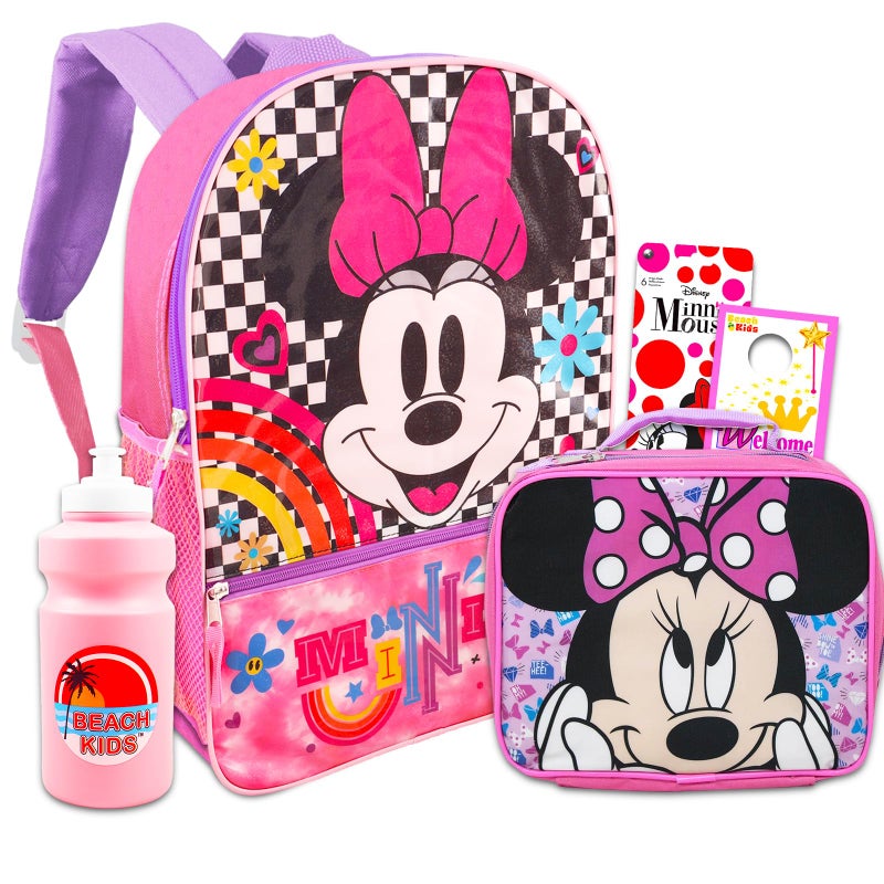 Minnie Disney Minnie Mouse Backpack and Lunch Box Set 16 Bag with Zipper Pockets Lunch Bag Stickers More School Supplies Minnie Backpack Set - Image 2