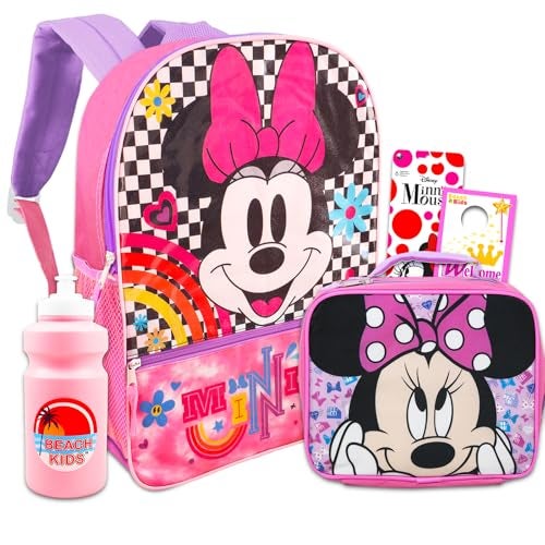 Minnie Disney Minnie Mouse Backpack and Lunch Box Set 16 Bag with Zipper Pockets Lunch Bag Stickers More School Supplies Minnie Backpack Set - Image 1