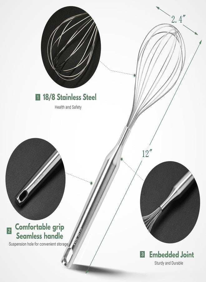 FDEYIQ Stainless Steel Whisk for Cooking Kitchen Non Stick Balloon Wire Metal Baking Whisk Egg Beater for Blending, Whisking Beating,Dishwasher Safe, 12inch (Stainless Steel Handle) - Image 2