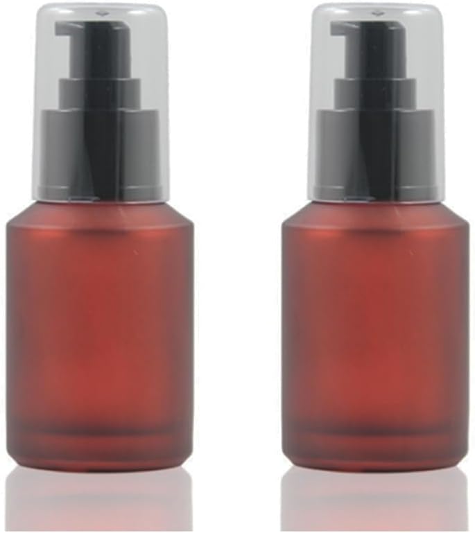 2PCS 60ml/2oz Wine Red Empty Glass Lotion Pump Bottles Dispenser with Pump Head Top Travel Sample Packing Cosmetic Makeup Container Storage for Lotion Emulsion Essence Massage Oil