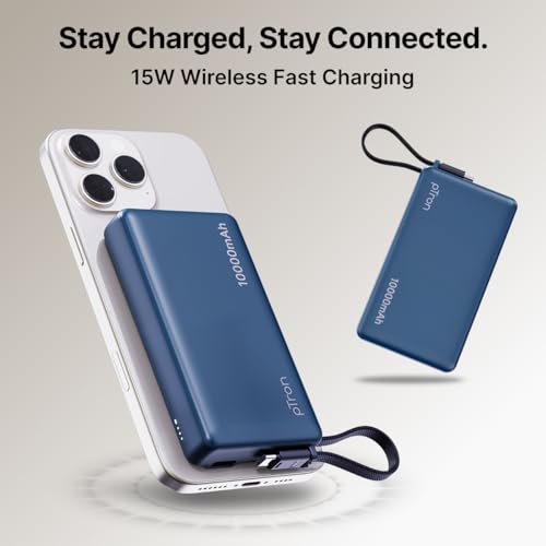 pTron Dynamo Dash Magnetic Wireless 10000mAh Fast Charging Slim Power Bank, MagSafe, 22.5W Output, Compatible w/iPhone 12/13/14/15/16, Android & Other Qi Enabled Devices, Type-C Input (Blue) - Image 5