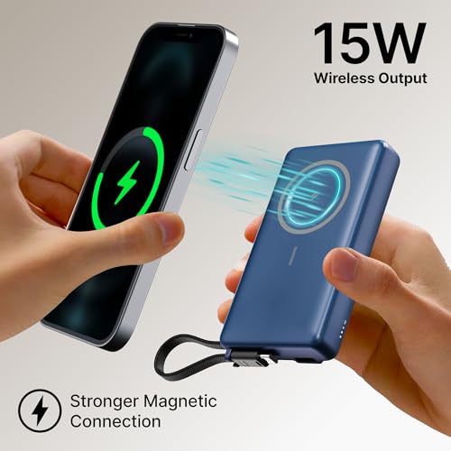 pTron Dynamo Dash Magnetic Wireless 10000mAh Fast Charging Slim Power Bank, MagSafe, 22.5W Output, Compatible w/iPhone 12/13/14/15/16, Android & Other Qi Enabled Devices, Type-C Input (Blue) - Image 4