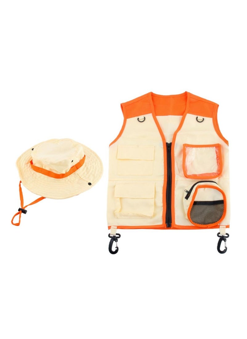 Velaurs - 2 Pieces Kids Explorer Costume Set Work Vest and Hat Outdoor Explorer, Role Play, Insect Explorer - Image 1