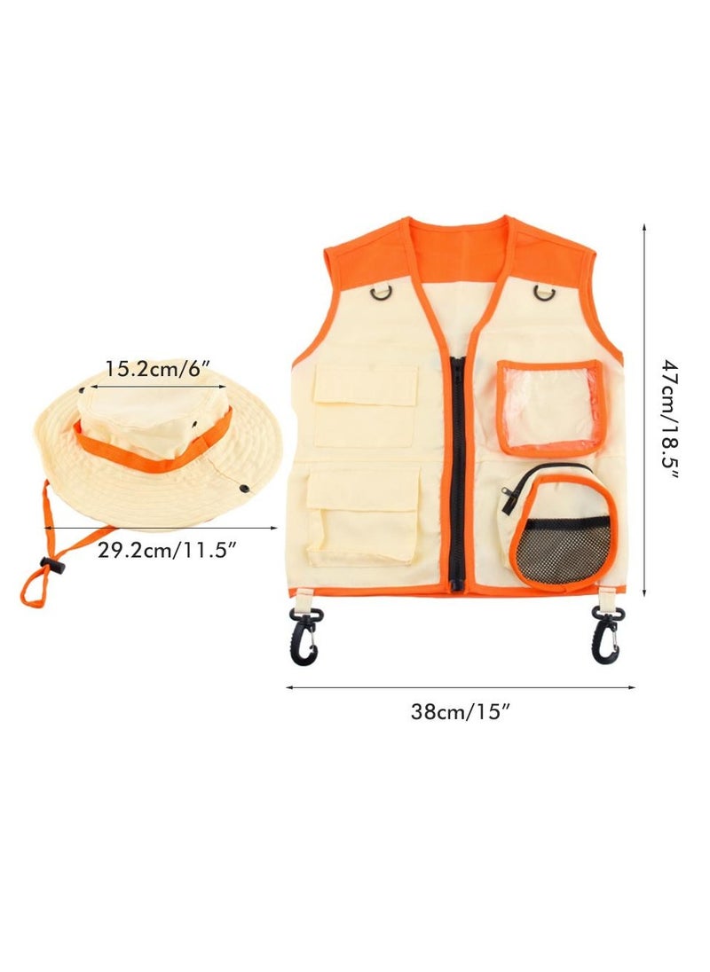 Velaurs - 2 Pieces Kids Explorer Costume Set Work Vest and Hat Outdoor Explorer, Role Play, Insect Explorer - Image 1