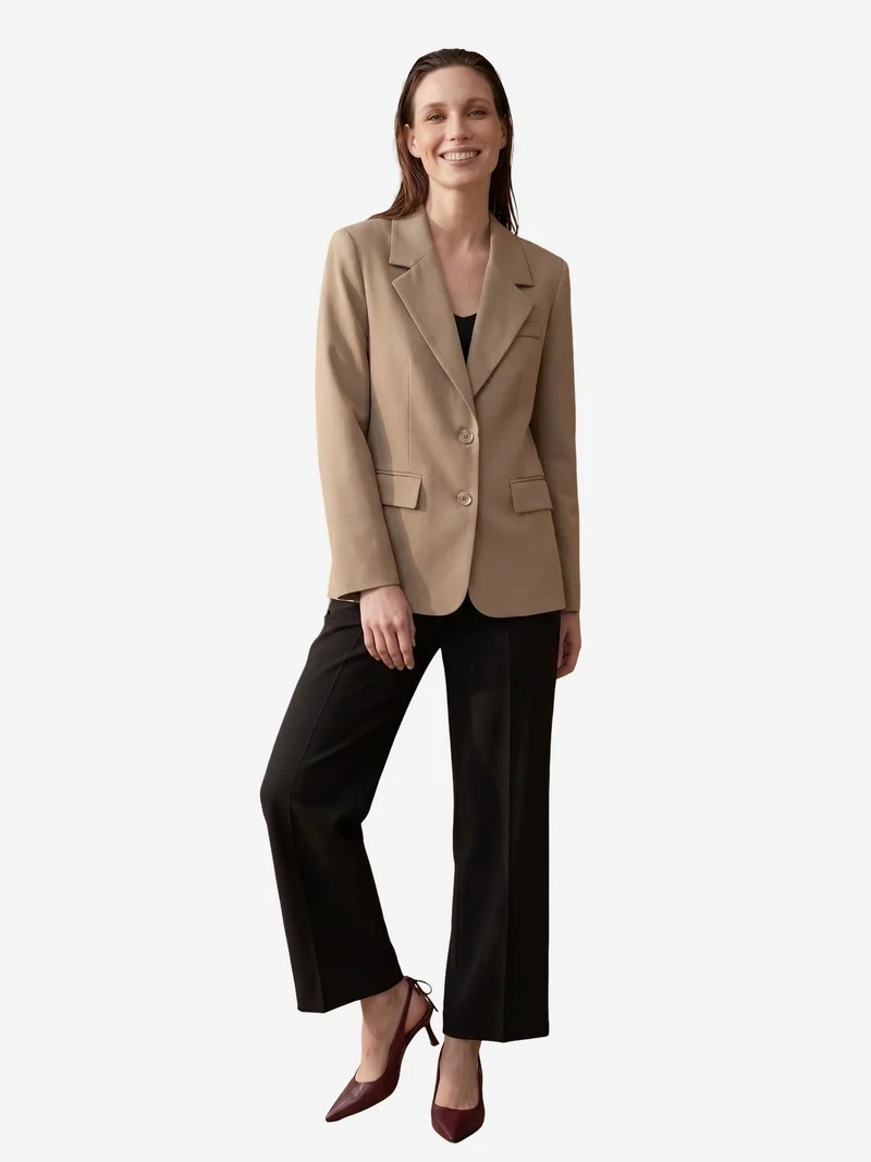 My Fashion Beige Natural MY FASHION Shawl Collar Button Blazer Jacket for Women | Best Price UAE