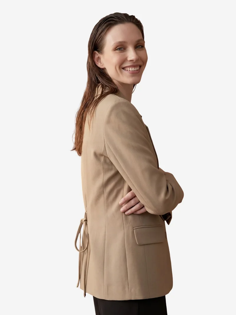 My Fashion Beige Natural MY FASHION Shawl Collar Button Blazer Jacket for Women | Best Price UAE