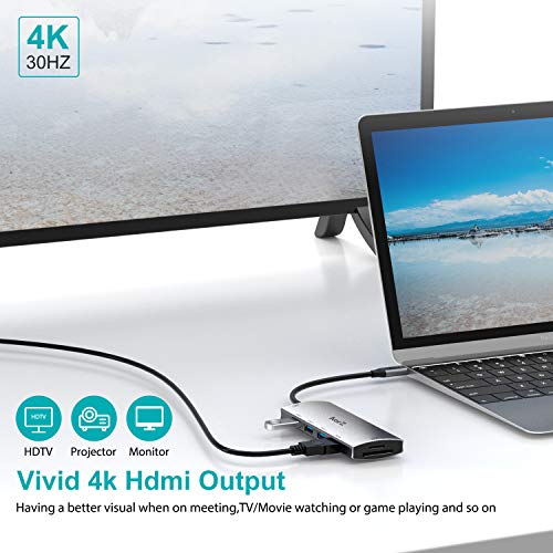 Aorz USB C Hub, USB Hub to HDMI Multiport AorZ USB C Dongle Adapter 7 in 1 with 4K HDMI Output,3 USB 3.0 Ports,SD/Micro SD Card Reader,100W PD,Compatible with MacBook Pro Air HP XPS and More Type C Devices - Image 3