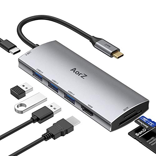 Aorz USB C Hub, USB Hub to HDMI Multiport AorZ USB C Dongle Adapter 7 in 1 with 4K HDMI Output,3 USB 3.0 Ports,SD/Micro SD Card Reader,100W PD,Compatible with MacBook Pro Air HP XPS and More Type C Devices - Image 1