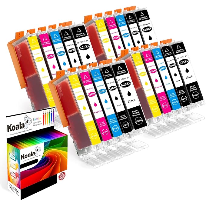 Koala 20 Printer Cartridges Compatible with PGI-525 CLI-526 PGI525 CLI526 for Pixma MX885 MX895 IP4850 IP4950 IX6550 MG5150 MG5250 MG5340 MG5340 50 MG66 150, 4BK/4PBK/4C/4M/4Y