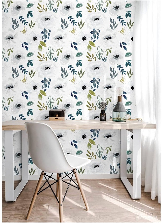 HAOKHOME 932452 Peel And Stick Floral Wallpaper Home Decor Removable White/Grey/Black Vinyl Self Adhesive Mural 17.7In X 9.8Ft  - Image 2