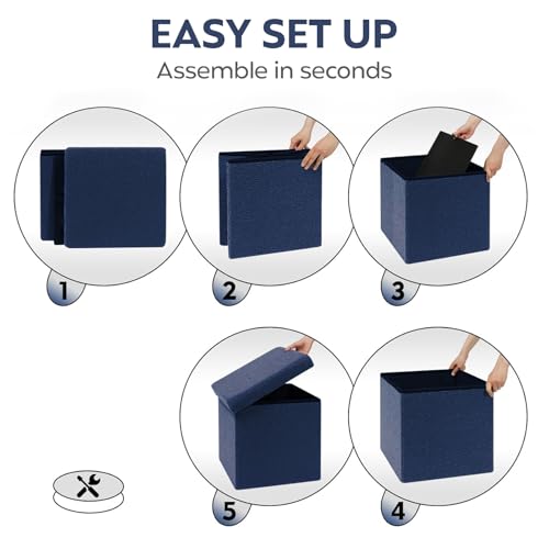 Decor & More Ottoman Cube,38 * 38 * 38 Cm Foldable Storage Box,Footrest Ottoman with Storage Step Stool,Padded Seat with Pocket,Foldable Table for Bedroom,Set of 1 Blue - Image 5