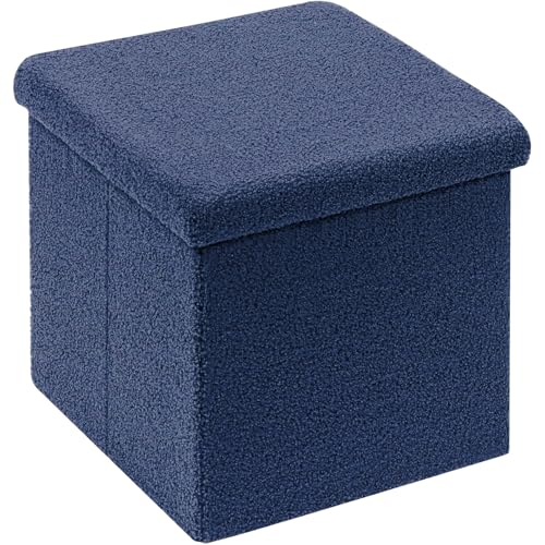Decor & More Ottoman Cube,38 * 38 * 38 Cm Foldable Storage Box,Footrest Ottoman with Storage Step Stool,Padded Seat with Pocket,Foldable Table for Bedroom,Set of 1 Blue - Image 2