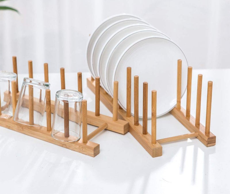 Lawei Set of 6 Bamboo Dish Rack - 3/6/8 Slots Wooden Plate Rack Stand Pot Lid Holder Dish Drying Rack for Dish, Bowl, Cup, Cutting Board and More - Image 4