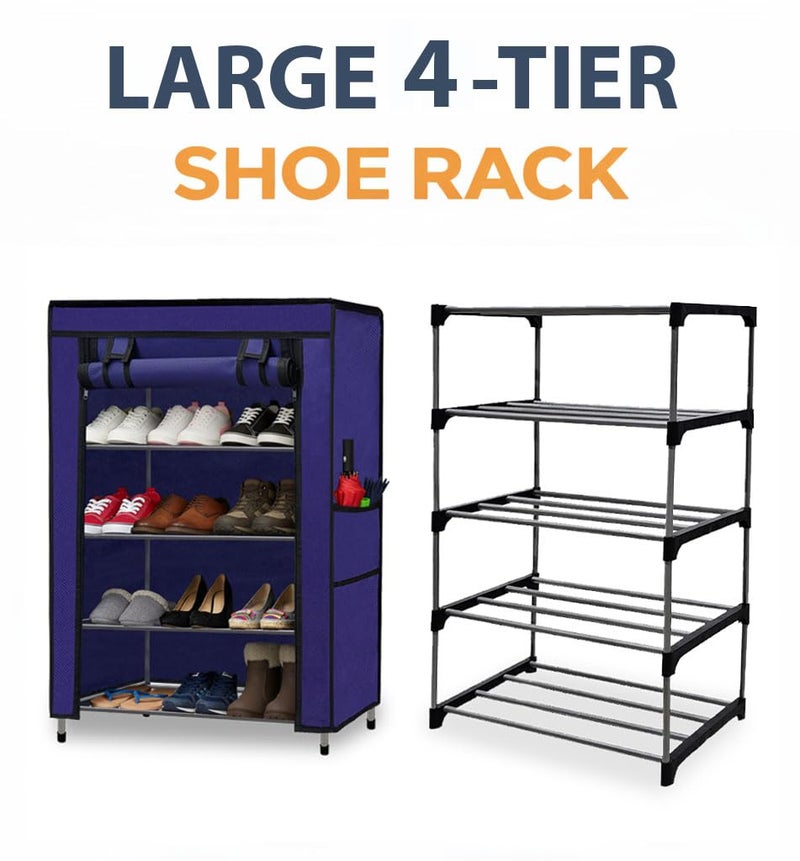 SANAMSTORE Multipurpose 4 Layer Metal Pipe with Non-Woven 100GSM Fabric Cover Shoe/Cloth/Toy/Books Rack-Dark Blue, Metal - Image 3