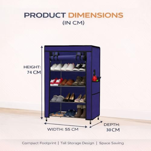 SANAMSTORE Multipurpose 4 Layer Metal Pipe with Non-Woven 100GSM Fabric Cover Shoe/Cloth/Toy/Books Rack-Dark Blue, Metal - Image 4