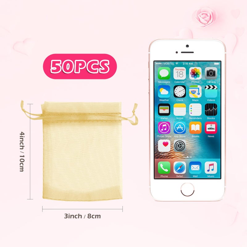 Anznku 50 Pack Organza Bags 3X4 Inch Gift Bags With Drawstring Party Favor Bag Packaging Bag For Candy Jewelry Wedding(Gold) - Image 2