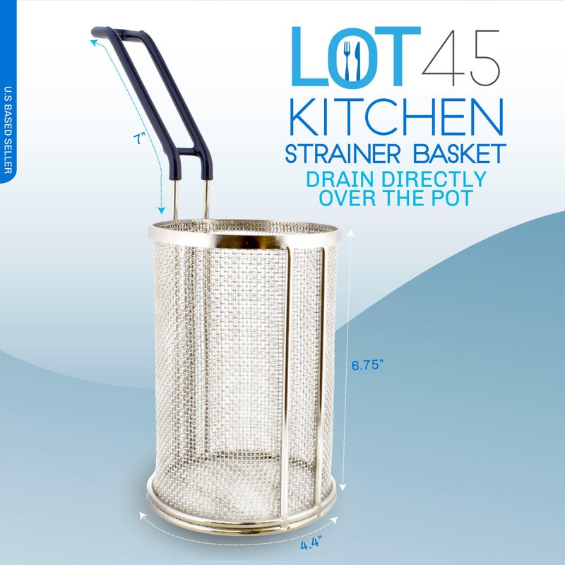 Lot45 Pasta Strainer with Handle 1 Pack - Stainless Steel Boiling Blanching Basket - 1 Pound Noodle Strainer for Restaurant Kitchen - Cylindrical Colander for Spaghetti, Ramen, Pho, and Veggies - Image 2