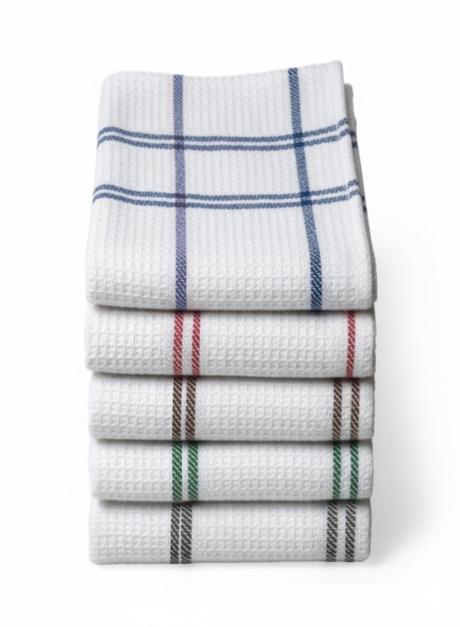 Linensutra Cotton Kitchen Towels, Large Size 65 cm x 45 cm Super Absorbent Lint-Free Multi Color Pack of 5 - Image 1