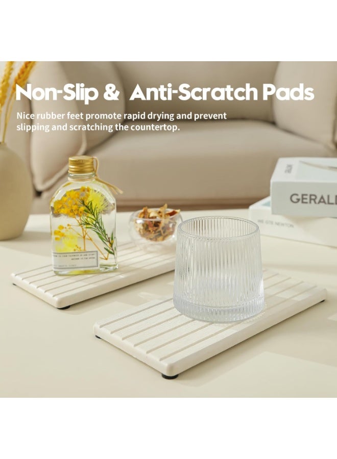 Arabest 2 Pack BeigeBathroom Sink Vanity Trays, Diatomite Stone Kitchen Counter Caddy Dish Soap Dispenser Sponge Holder, Water Absorbing Mat Organizer for Plant,Cosmetic Bottle, 22 * 11 cm - Image 3