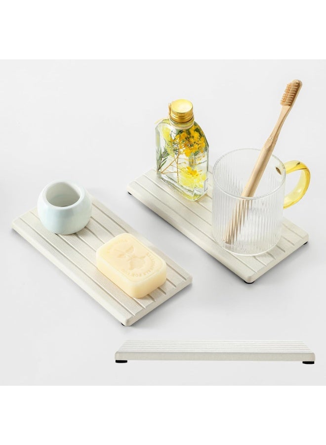 Arabest 2 Pack BeigeBathroom Sink Vanity Trays, Diatomite Stone Kitchen Counter Caddy Dish Soap Dispenser Sponge Holder, Water Absorbing Mat Organizer for Plant,Cosmetic Bottle, 22 * 11 cm - Image 5