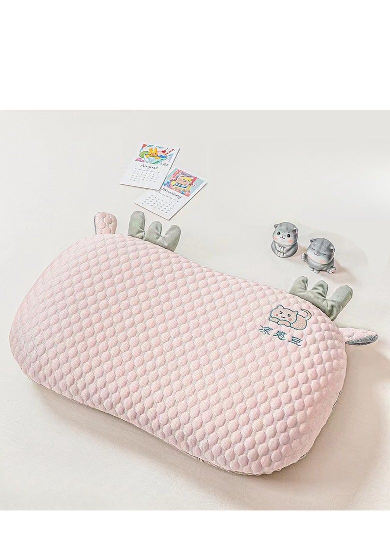 Summer Cool Ice Bean Pillow Children's Neck Protection Cute Embroidered Cat Belly Rebound Memory Cotton Pillow - Image 1