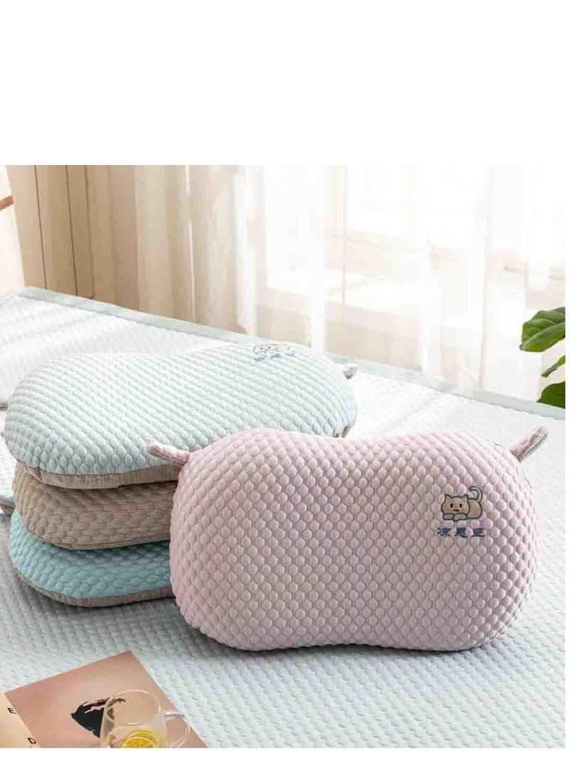 Summer Cool Ice Bean Pillow Children's Neck Protection Cute Embroidered Cat Belly Rebound Memory Cotton Pillow - Image 2