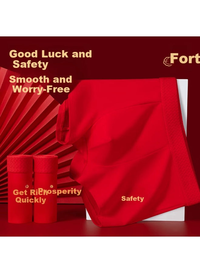 Yimian Men's Cotton Antibacterial Large Size Boxer Briefs Red Year Of The Horse Four-pack - Image 2