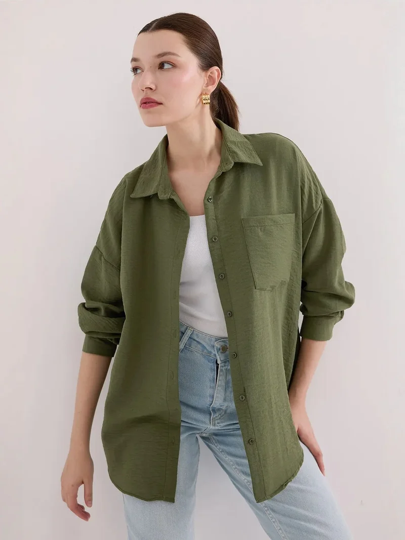 BIG DART BDART Linen Blended Shirt with Button Closure