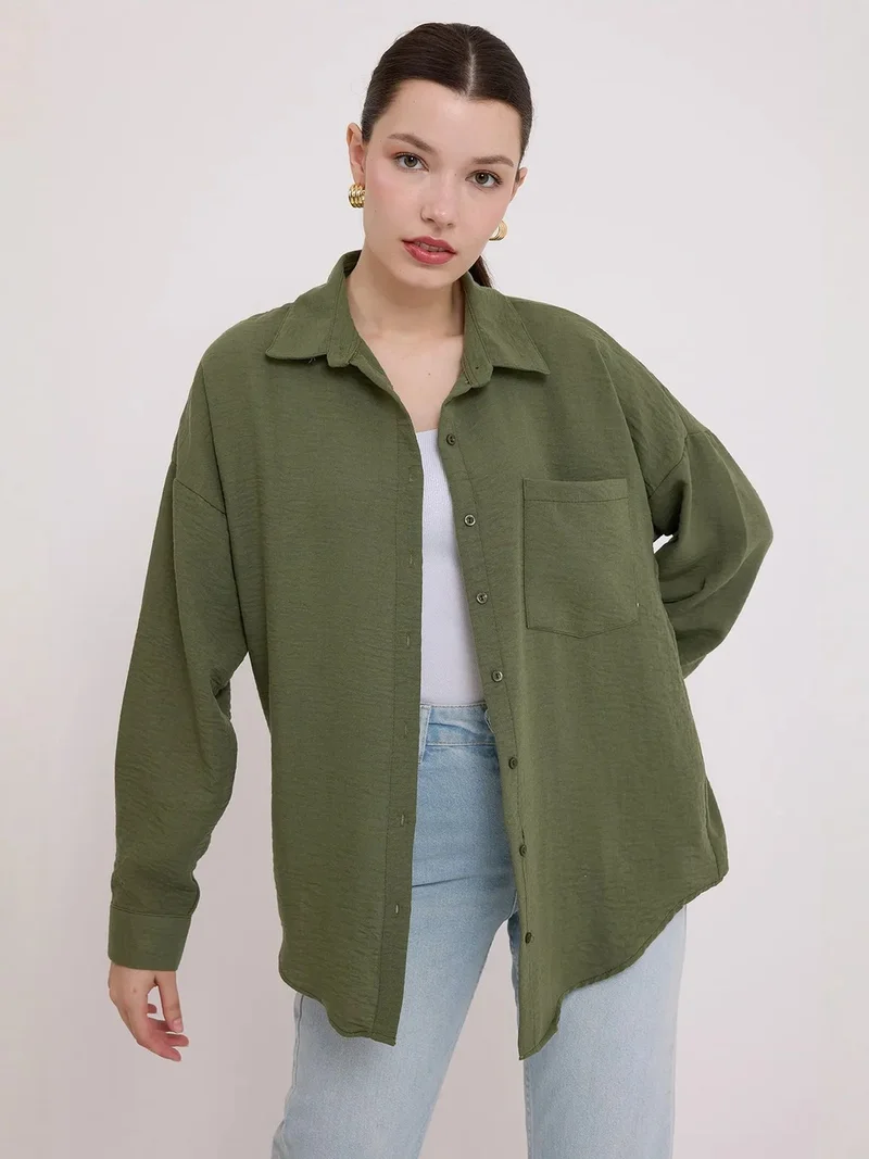 BIG DART BDART Linen Blended Shirt with Button Closure