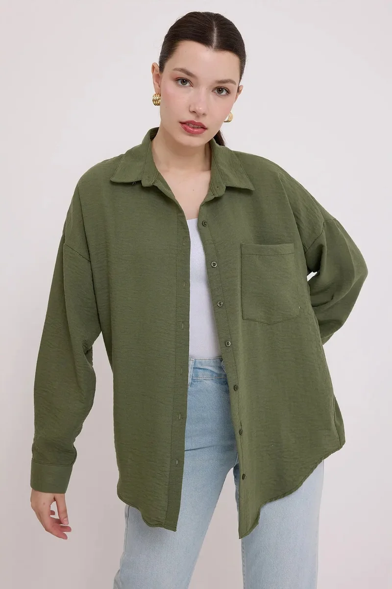 Big Dart Khaki Green BDART Linen Blended Shirt with Button Closure for Women | Best Price UAE