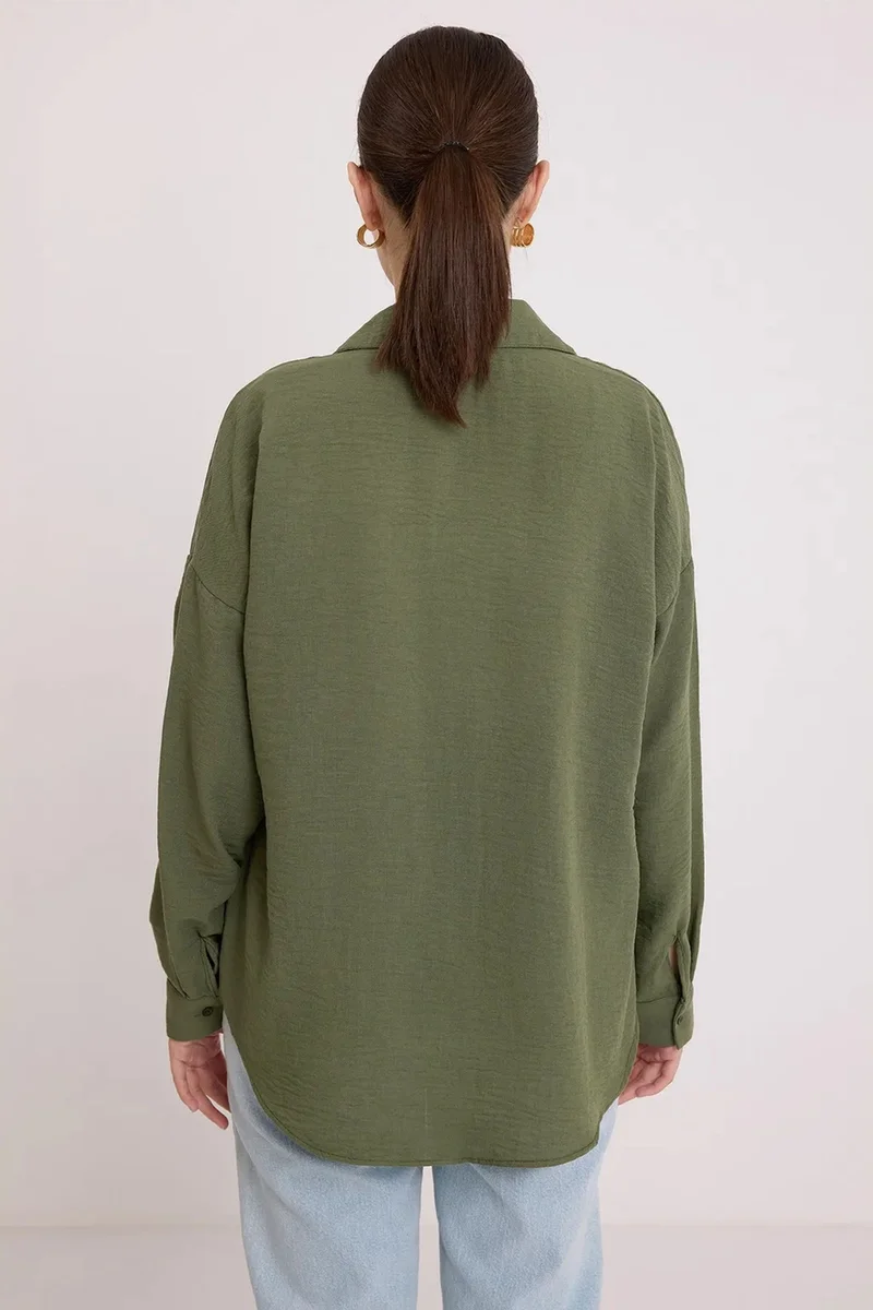 Big Dart Khaki Green BDART Linen Blended Shirt with Button Closure for Women | Best Price UAE